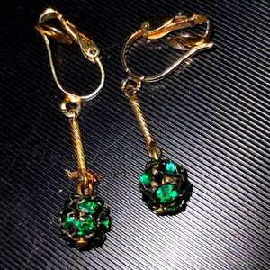 Beautiful drop and dangle vintage green rhinestone ball earrings